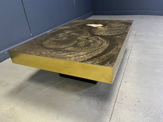 Image 1 of Etched Brass and Inlaid Agate Coffee Table by Felix De Boussy, Belgium