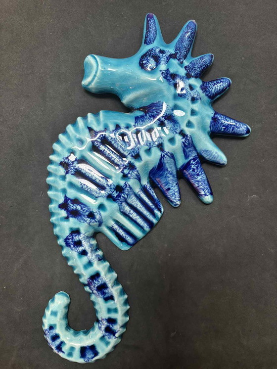 Image 1 of Zeepaardjes decoratie, patina blauwe muurdecoratie, kunst, kustdecoratie, aquablauwe keuken, strand