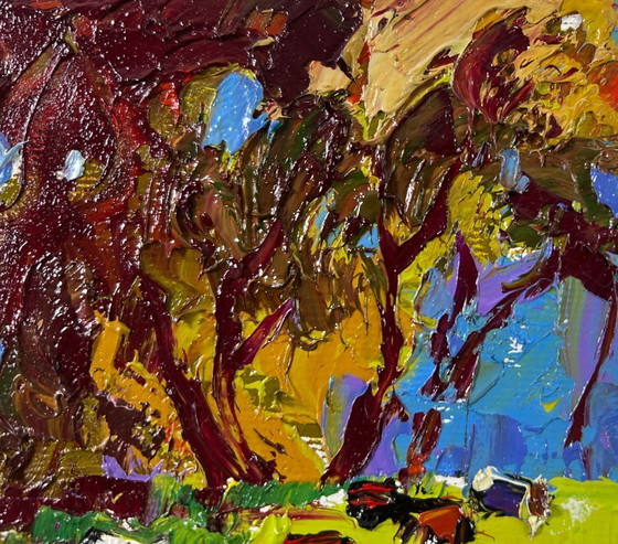 Image 1 of Original Oil Painting Summer Nature Landscape Cows on the meadow