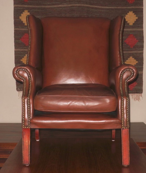 Image 1 of Poltrona club vintage in pelle con schienale alto, anni '70