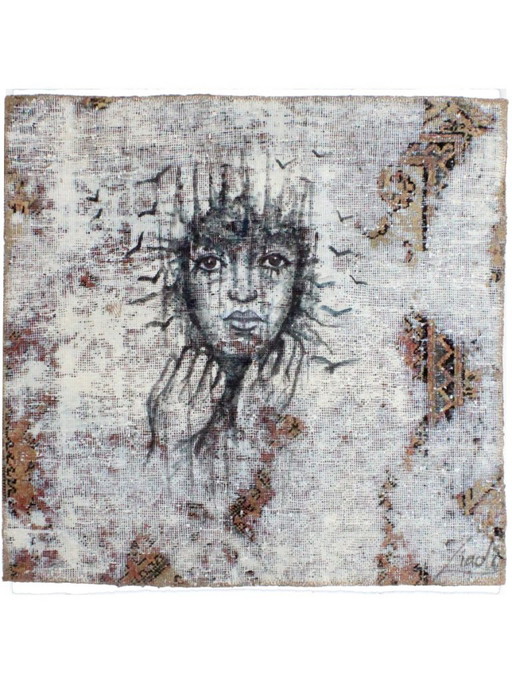 Oosters Handgeknoopt Vintage Art Klassiek & Reliëf Design 92 x 88 cm Beige, Meerkleurig