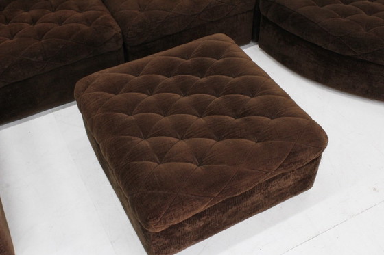 Divano componibile modulare vintage in velluto marrone anni '70 di Laauser, set di 7, Divani modulari, Tessile (foto 3 di 8)