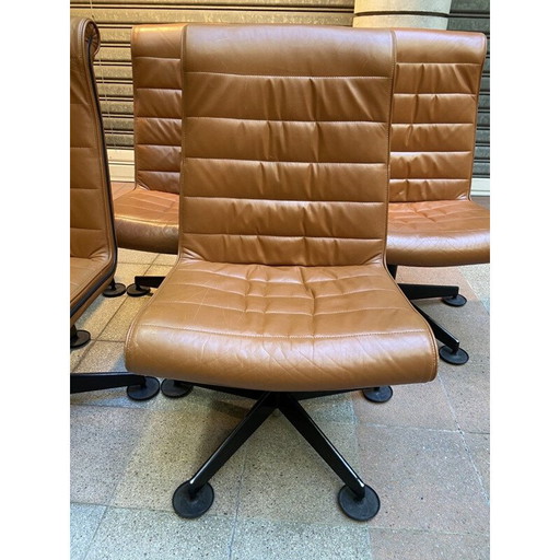 Set of 5 vintage brown leather armchairs