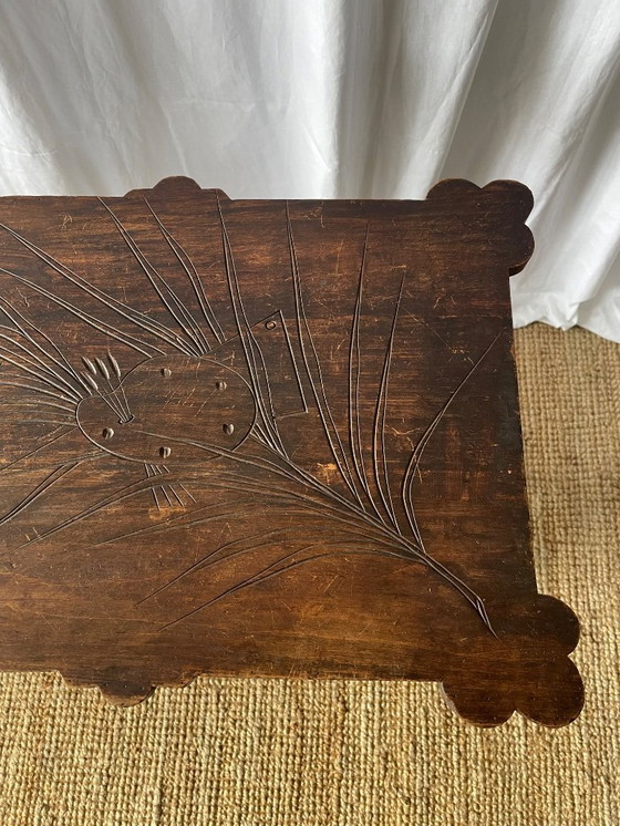 Image 1 of Geschnitzter Beistelltisch aus Holz im Jugendstil, Frankreich, frühes 20. Jahrhundert