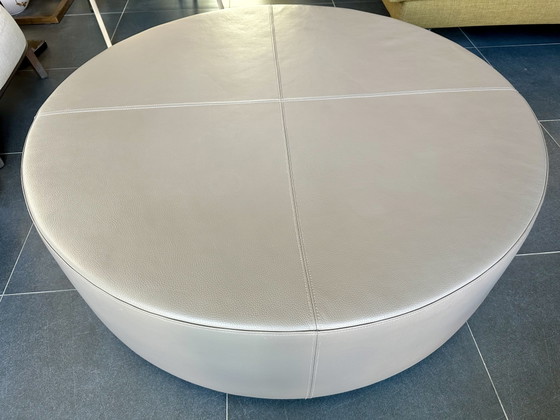 Coffee Table Pouf Ottoman in Taupe Leather – Footstools & poufs, Wood (photo 5 of 11)