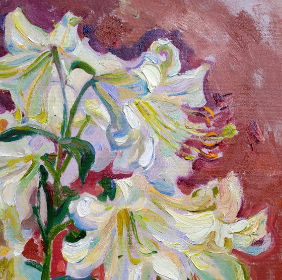 Original Oil Painting Nature Flowers Lilies – Paintings & Drawings, Canvas (photo 3 of 5)