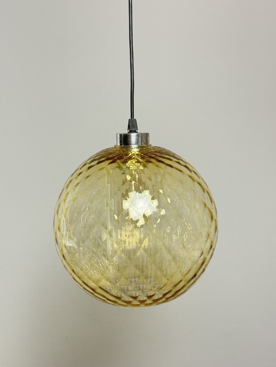 Image 1 of Mid-Century Design Amber Glass Globe Pendant Lamp. Germany, 1960s