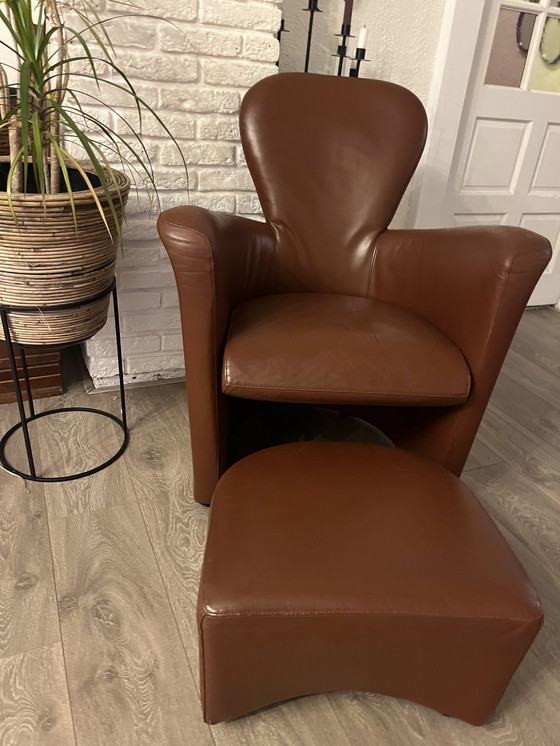 Image 1 of Anfora Leolux con pouf - design - marrone - vera pelle - castagna