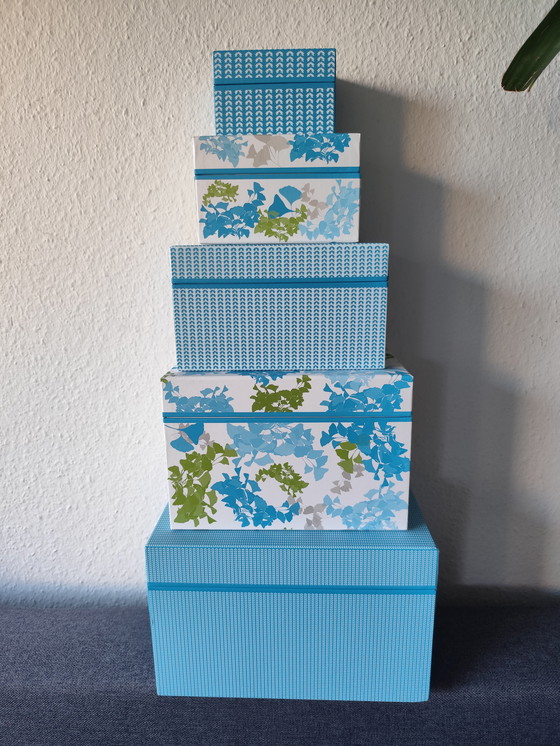 Image 1 of 📦 Elegant storage box set from Semikolon - "Ginkgo turquoise" series - 5 pieces