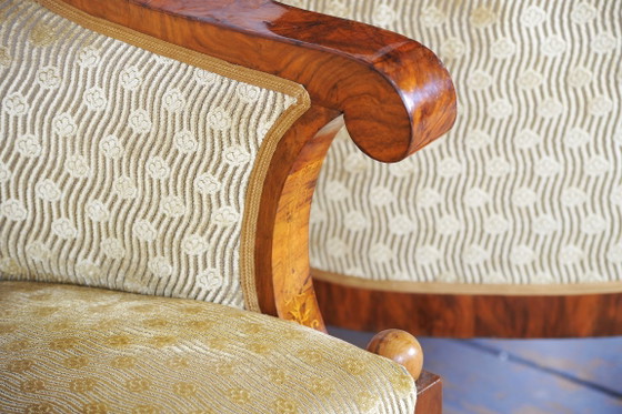 Conjunto de asientos estilo Imperio restaurado, nogal, con incrustaciones, de estilo polaco renovado, (photo 17 of 19)