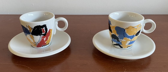 Due tazzine da caffè espresso con piattini, motivo astratto, Jan Cremer, Stoviglie, Ceramica, Porcellana (foto 2 di 12)