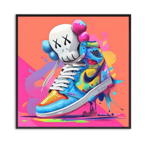 Thirteen: "Nike Jordan by Kaws." Hand-signed, edition 6/10. Glicee on canvas. Includes frame and hanging system. Limited edition