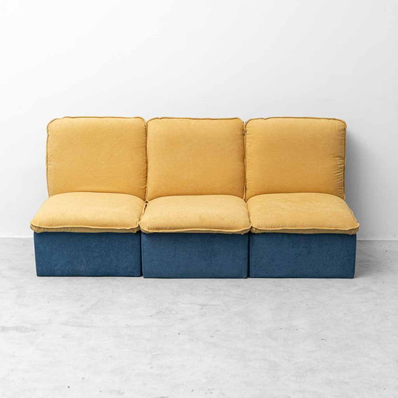 Canapé modulaire vintage 3 places en tissu bicolore – Années 70 – Sofas (photo 3 of 8)