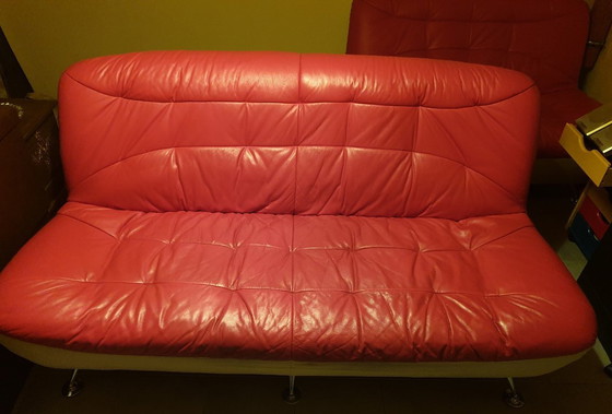 Image 1 of Vintage bankstel, imitatieleer, rood