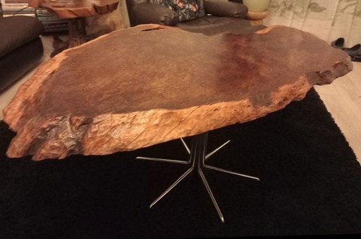 Tavolino da caffè vintage in legno di sequoia – salontafels, Metal, Wood