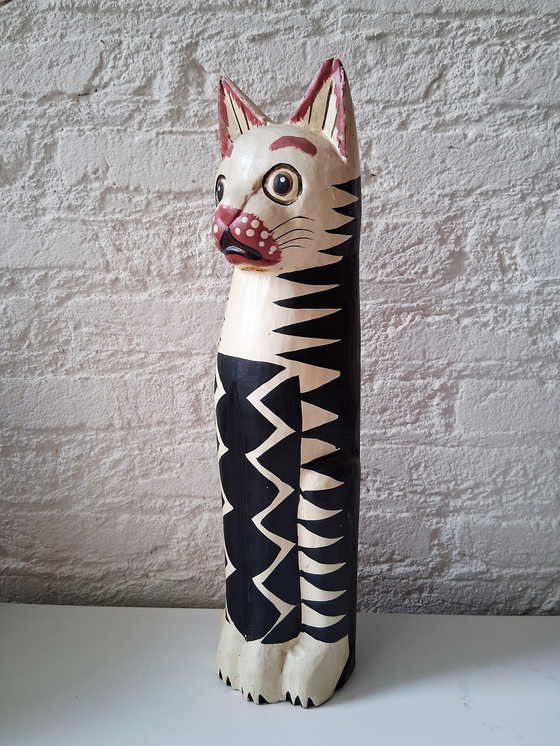 Image 1 of Vintage houten kat,handgemaakt,volkskunst