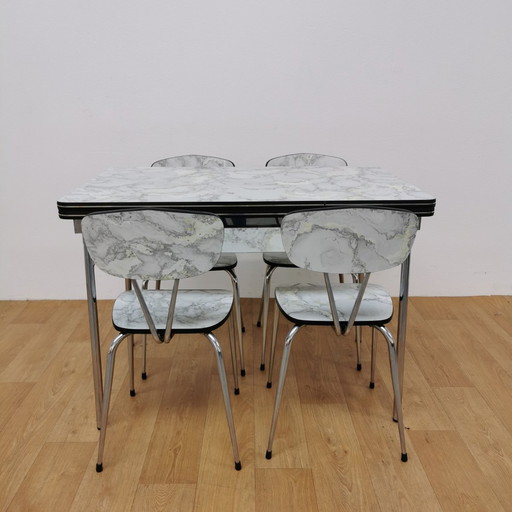 Vintage Formica Mid - Century Table, Kitchen Table With 4 Chairs