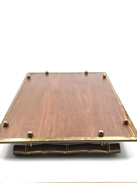 Hollywood regency bamboo shaped brass tray, Italy 1970s, Table accessories, Brown, Vintage (photo 9 of 11)
