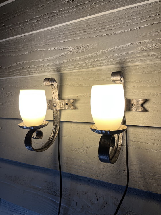 Image 1 of 2 vintage brutalist wall lamps
