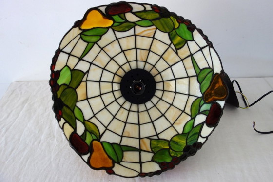 Tiffany style Pendant lamp with fruit motif, 90s, Glass, Metal, Creme (photo 12 of 14)