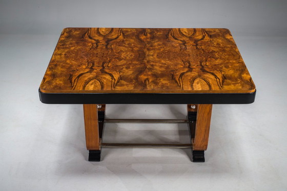 Image 1 of Art Deco French Walnut & Burl Dining Set, 1930s, Set of 7