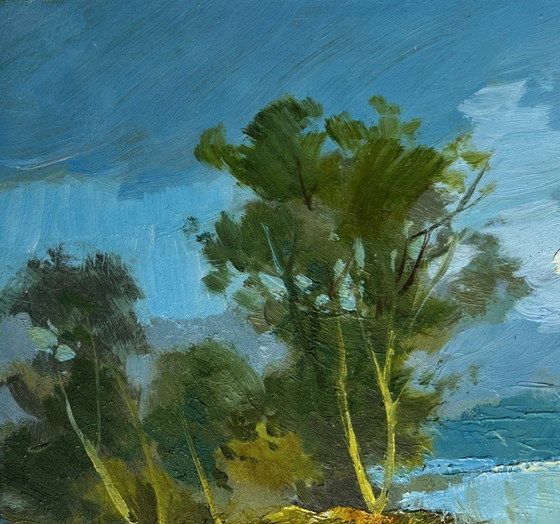 Image 1 of Original Oil Painting Summer River Landscape Peace and quiet in nature
