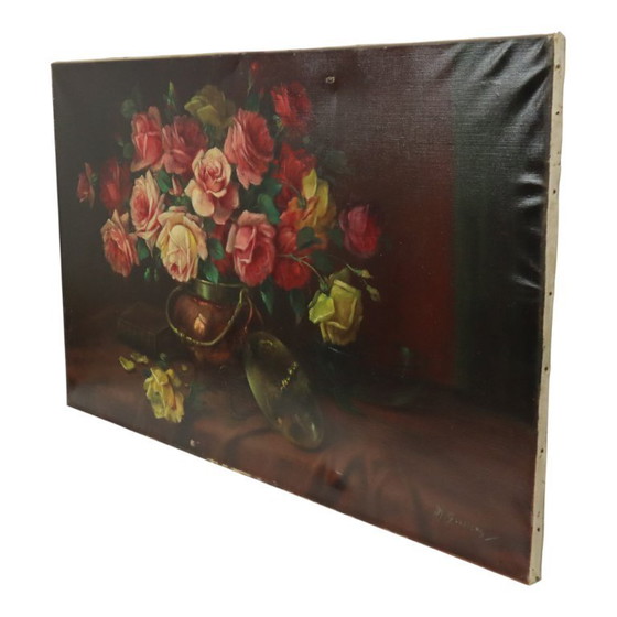 Image 1 of Large Flower Painting Still Life Roses 100x60cm