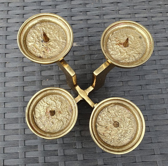 Image 1 of Vintage brutalist messing kandelaar kaarsenhouder 4-lichts