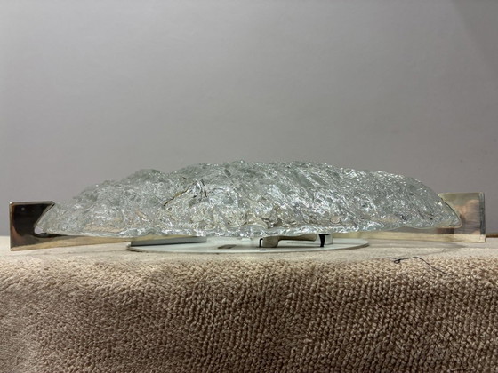 Plafonnier Kaiser Leuchten en verre givré avec supports chromés, 40 cm, années 1970, Chrome, Transparent (photo 3 sur 7)