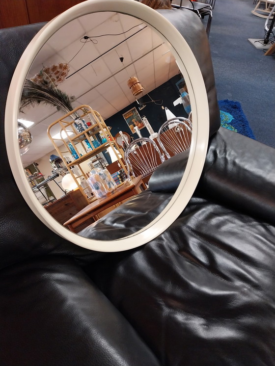 Image 1 of 1 x large spaceage round mirror with off-white plastic edge 67cm diameter