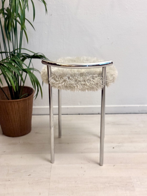 Image 1 of Vintage tubular frame stool with fluffy upholstery