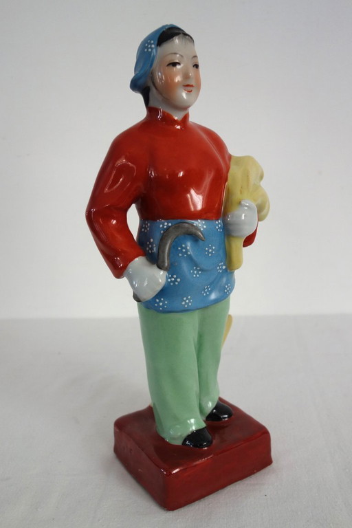 Estatua femenina de porcelana china con forma de galleta - Revolución Cultural n.° 8