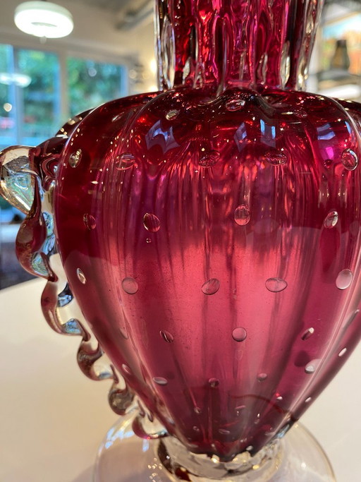 Jarrón de Cristal de Murano Tintado y Burbujeado