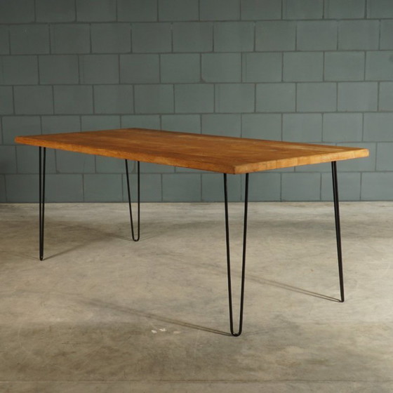 Image 1 of Vintage dining table – solid oak – hairpin legs