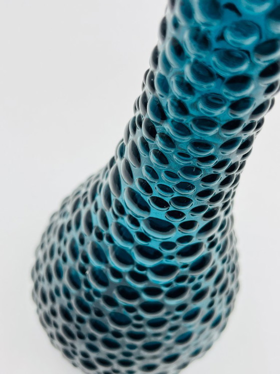 Image 1 of Empoli Vase, Blue Glass with Vintage Relief Pattern