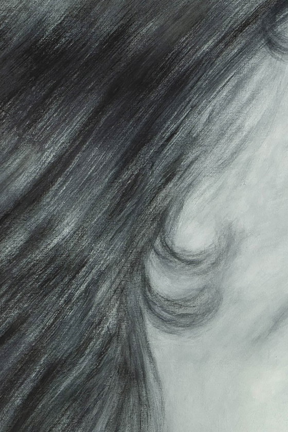 Image 1 of Evelyne Baget, Gemäldedetail eines Porträts einer jungen Frau. Zeitgenössisch.