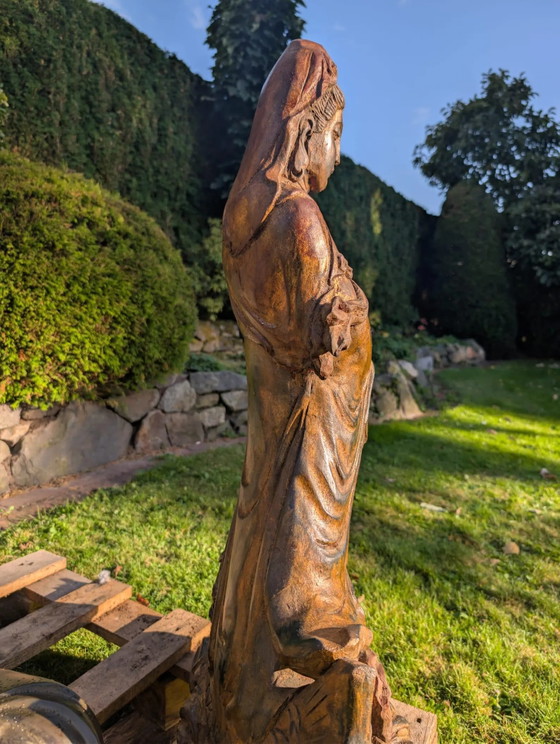 Guanyin monumentale in legno antico su drago - 81 cm - Dinastia Qing – Sculture, Wood (photo 9 of 10)