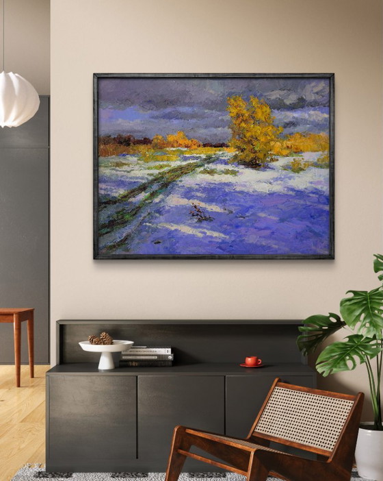 Original Oil Painting Winter Landscape Nature Unexpected Snow – Paintings & Drawings, Canvas (photo 3 of 7)