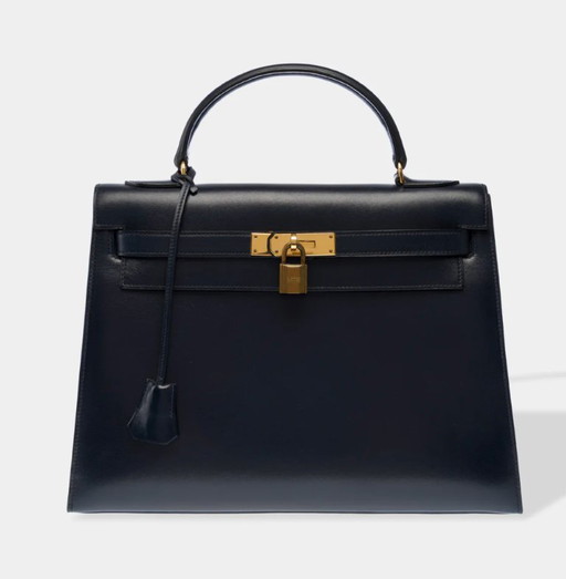 Sac HERMES Kelly 32 en Cuir Bleu Marine - 103411