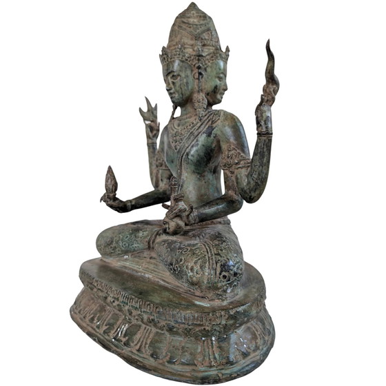 Kosmische Meisterschaft & Schutz – Trimukha Maheshvara – Bildhauerei, Bronze, Gold (photo 8 of 10)