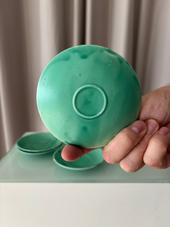 Set di 4 Tazzine e Piattini da Caffè Espresso in Ceramica Studio Verde Giada Vintage – Smaltato a Mano (photo 9 of 13)
