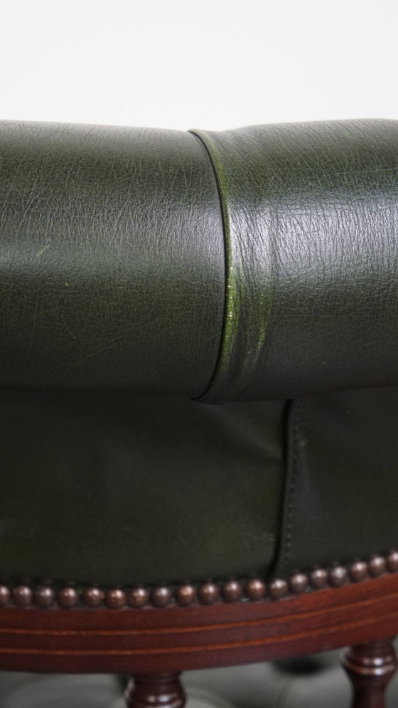 Image 1 of Green Beef Leather and Wood Chesterfield Office Chair