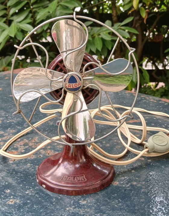 Rare Vintage Calor Table Fan – 1950s – Brown Bakelite & Chrome Metal – Decorative Objects (photo 3 of 5)
