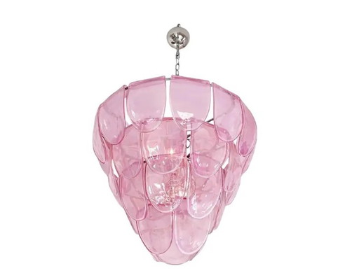 Lampadario moderno italiano "Petali" in vetro di Murano rosa