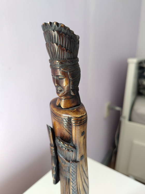Image 1 of Statua asiatica in legno alta 33 cm