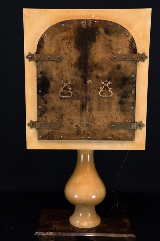 Image 1 of Aldo Tura Mid-Century Modern Goatskin Parchment Bar Cabinet, Italy, 1960s
