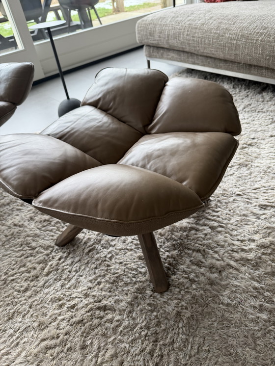 Image 1 of B&B Italia Husk Leather Swivel Armchair with Ottoman