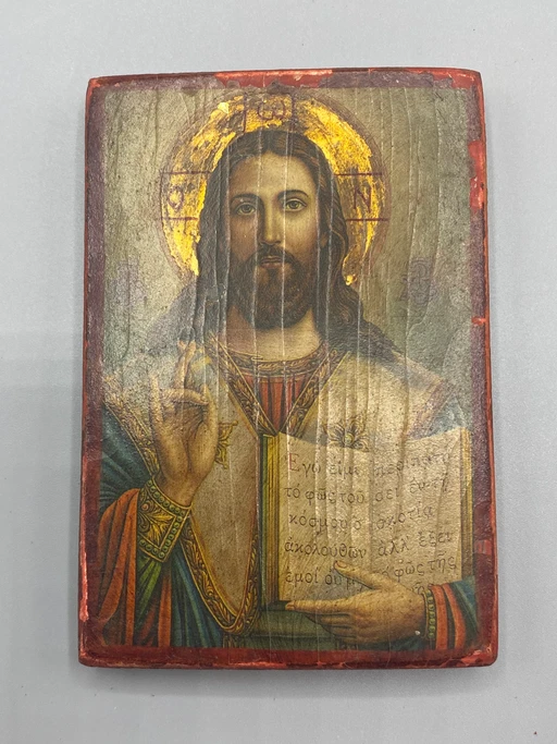 Devotional Icon Christ Pantocrator on Wood, Greek Orthodox Tradition – decoratieve objecten