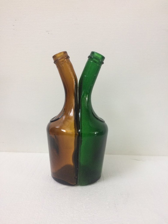 Dekorative Glasflasche in Grün und Braun, Dekorative Objekte, Vintage (Foto 8 von 8)