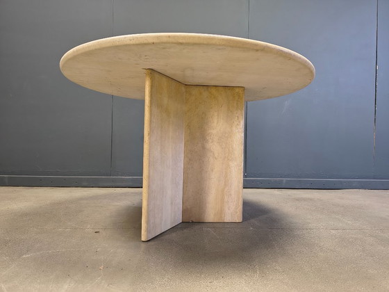 Image 1 of Round italian travertine dining table 1970s